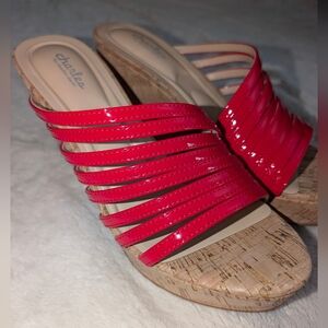 Charles David Gustavo Strappy Cork Wedge Sandals Red, Size 10M